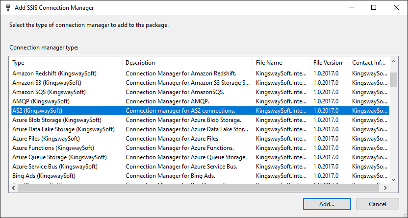 Add SSIS AS2 Connection Manager
